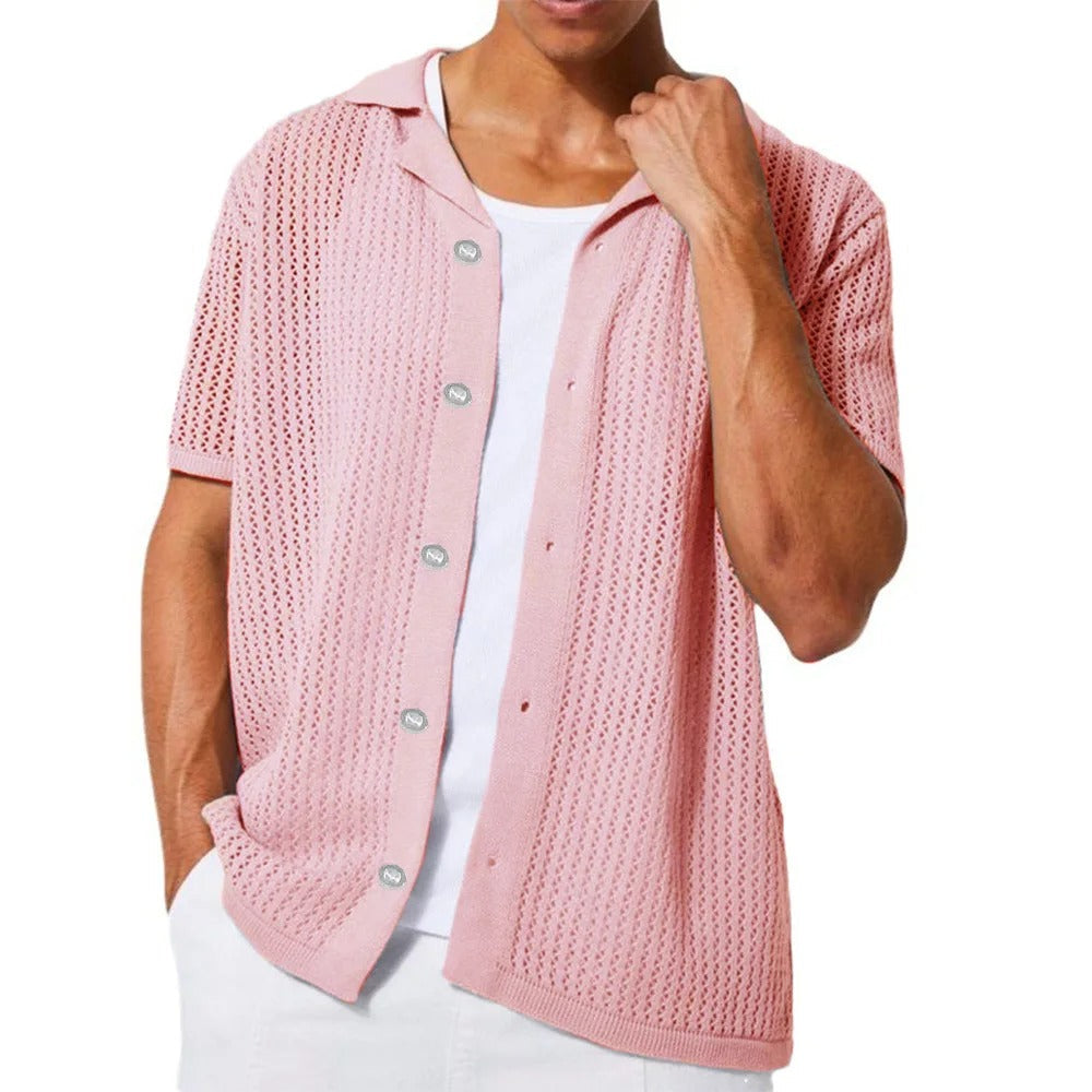 Airy Crochet Blouse with Button Front