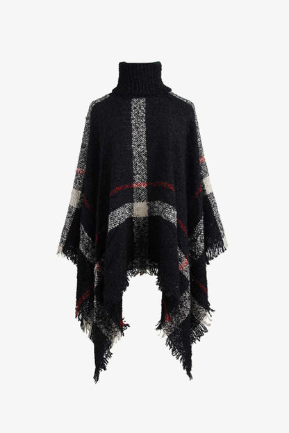 Chic Tassel Edge Boatneck Poncho Cape