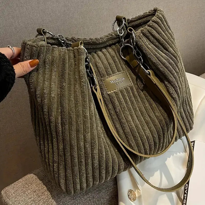 Julia Corduroy Tote Bag for Women – Shoulder Bag with Zipper