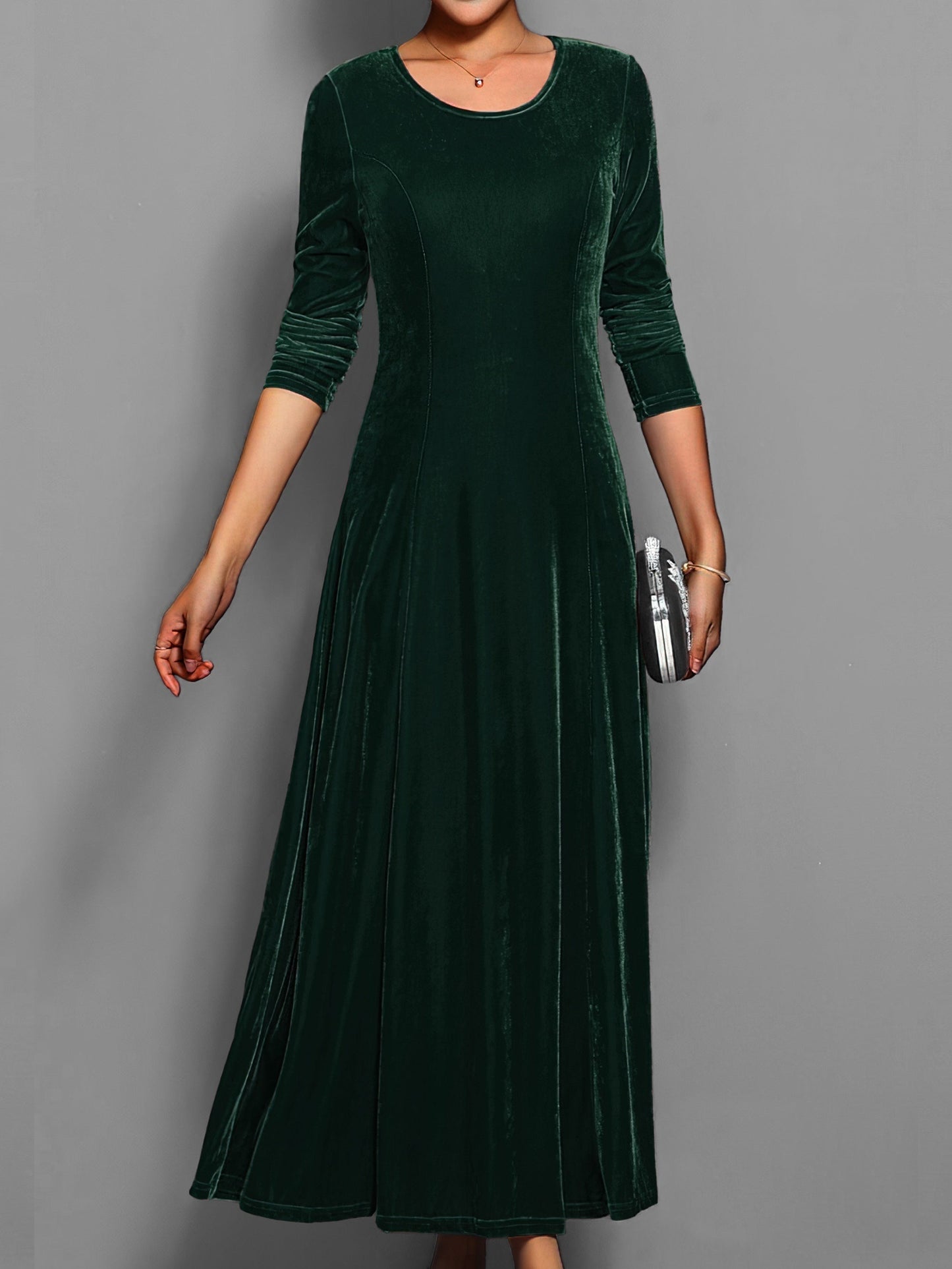 Rosie A-Line Maxi Dress | Long Sleeve Ruched Sleeves Dress