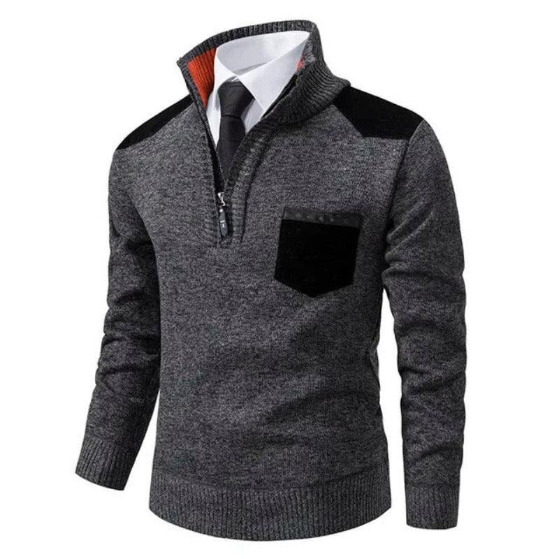 Classic Men's Half Zip Knit Sweater with Pocket
