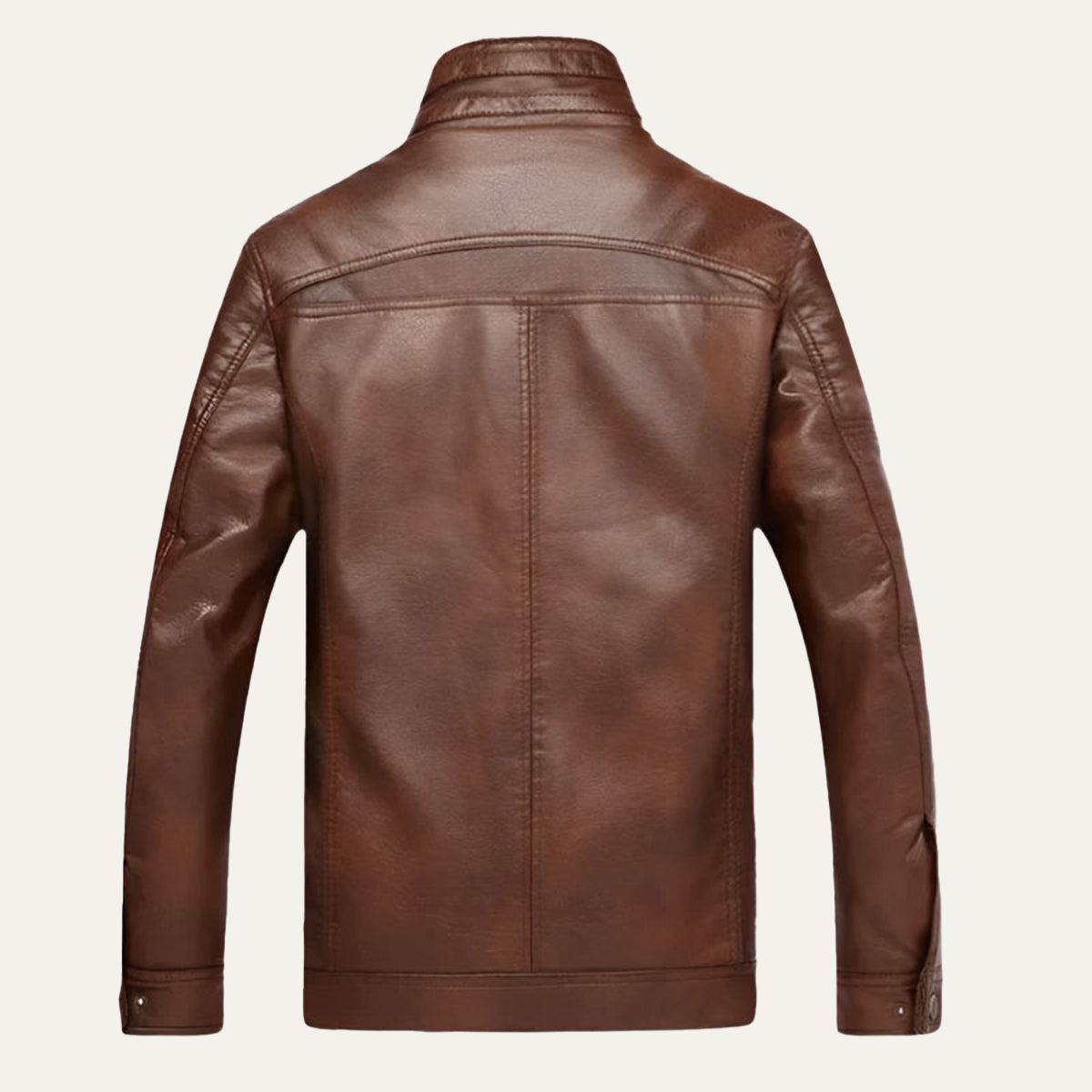 Men’s Zip Up Leather Jacket with Stand Collar