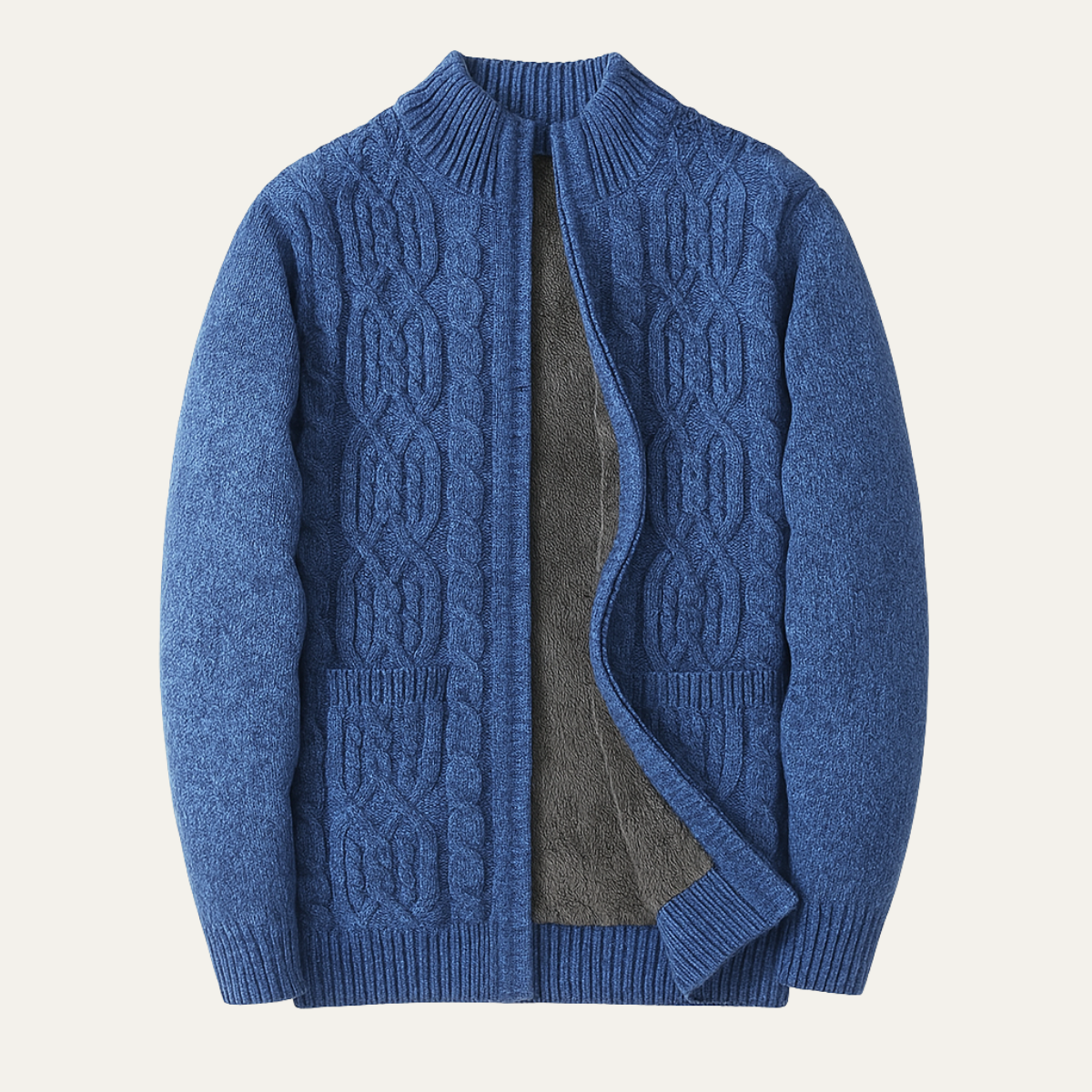 The Bellagio Men's Warm Fleece Thick Knitted Wool Cardigan