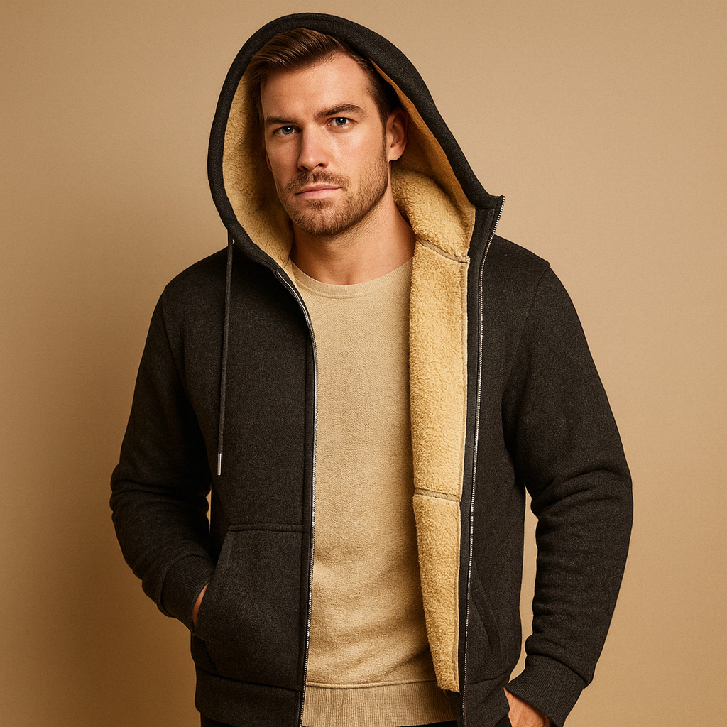 Warm Mens Fleece Lined Hooded Jacket