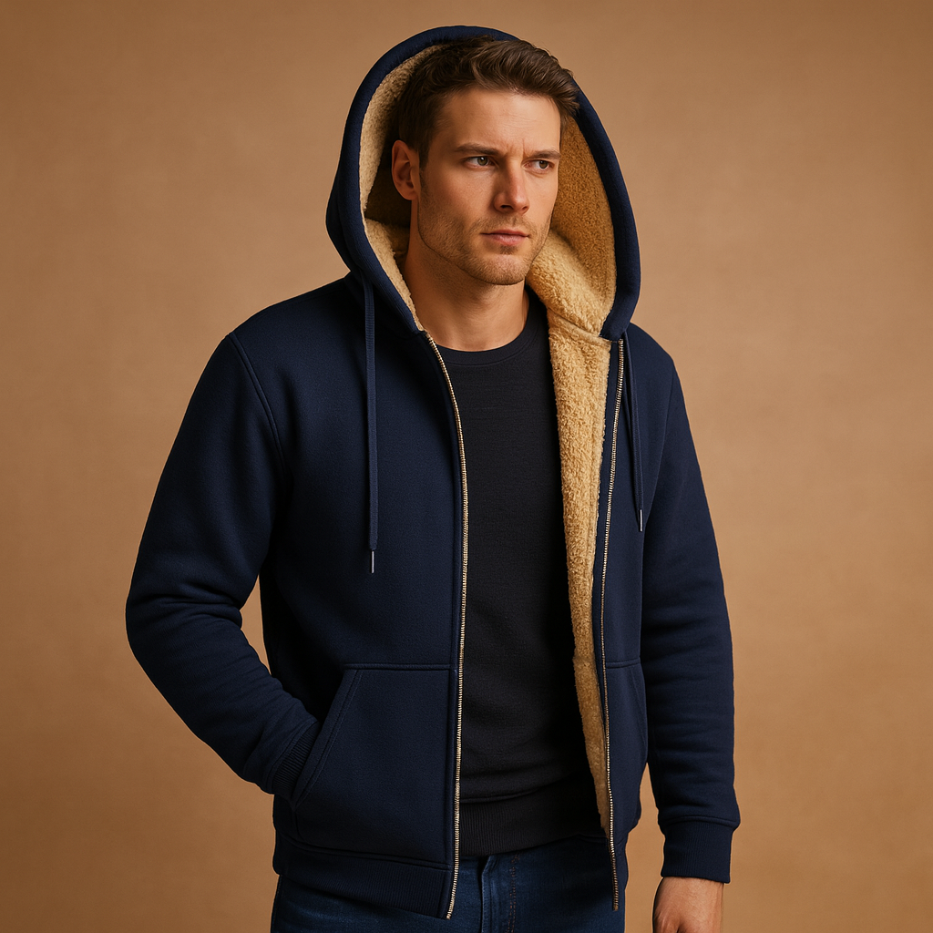 Warm Mens Fleece Lined Hooded Jacket - BritishElegance