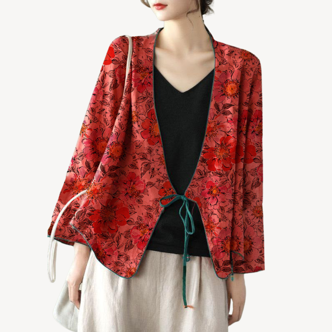 Women's Embroidered Linen Blend Kimono Jacket