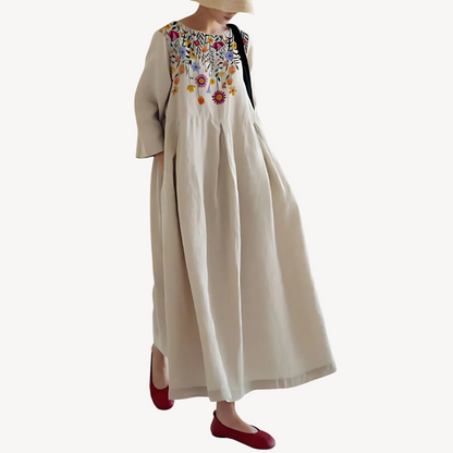 Casual Loose Linen Maxi Dress with Pockets