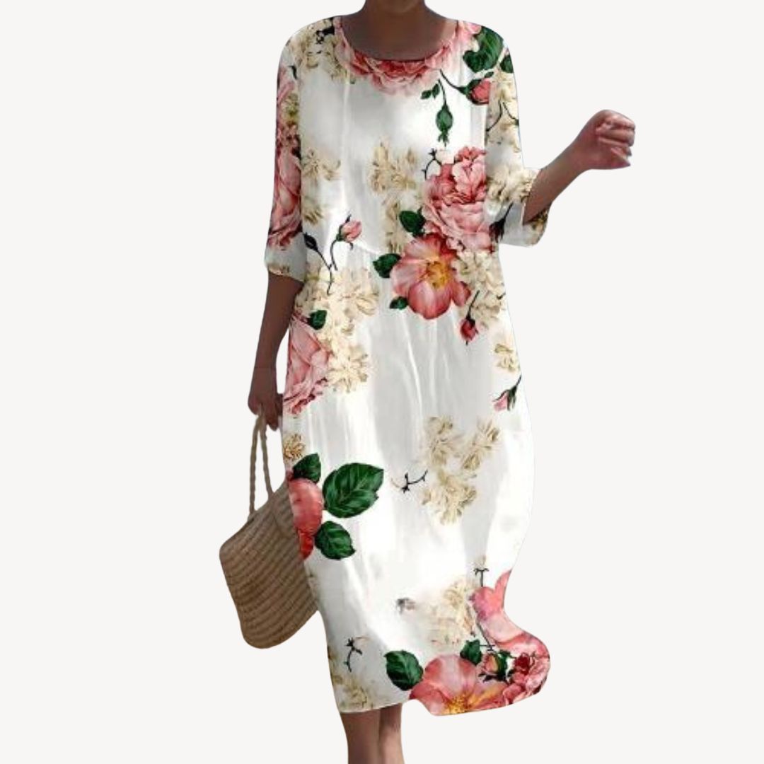 Print 3/4 Sleeve Midi Dress Women