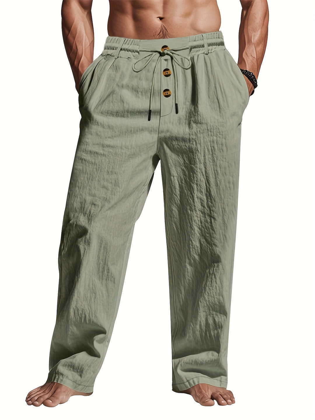 Relaxed Fit Elastic Waist Pants for Men