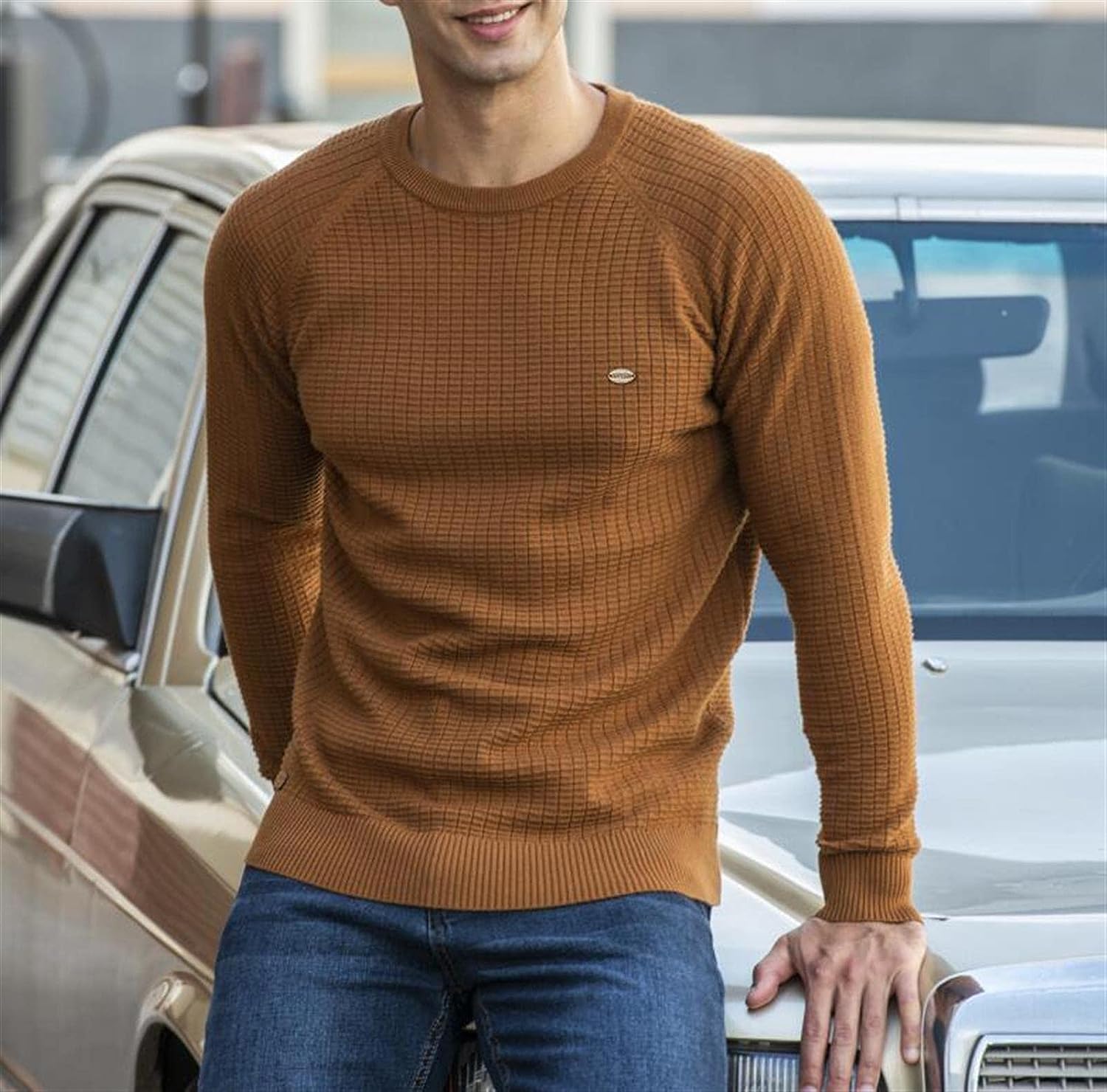 Warm Crew Neck Patterned Sweater for Men - BritishElegance