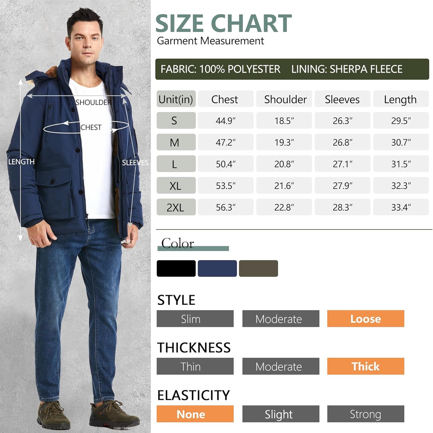 Men’s Mid Length Winter Parka with Detachable Hood