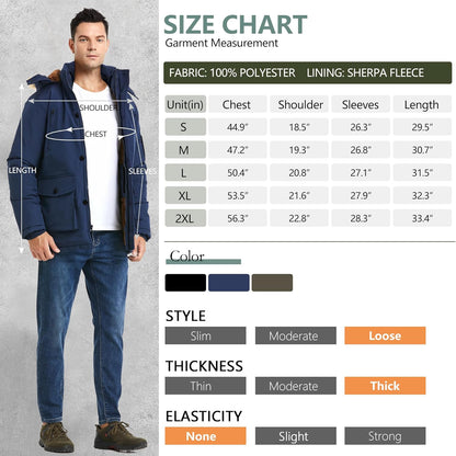 Men’s Mid Length Winter Parka with Detachable Hood