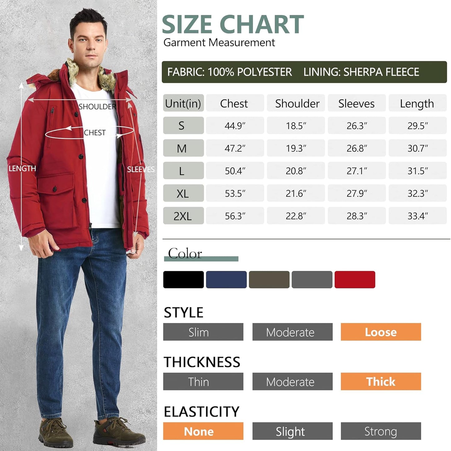 Men’s Mid Length Winter Parka with Detachable Hood