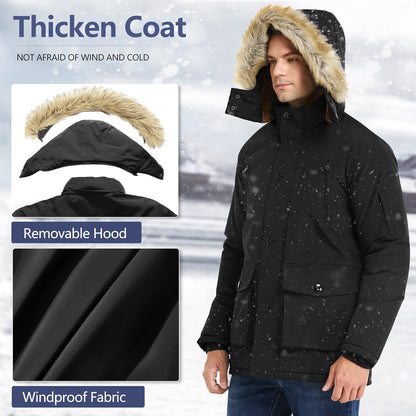 Men’s Mid Length Winter Parka with Detachable Hood
