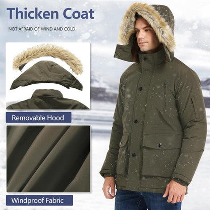 Men’s Mid Length Winter Parka with Detachable Hood
