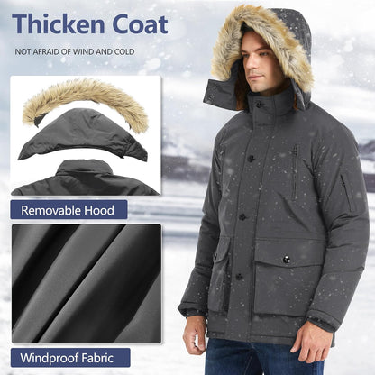 Men’s Mid Length Winter Parka with Detachable Hood