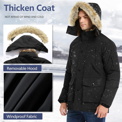 Men’s Mid Length Winter Parka with Detachable Hood