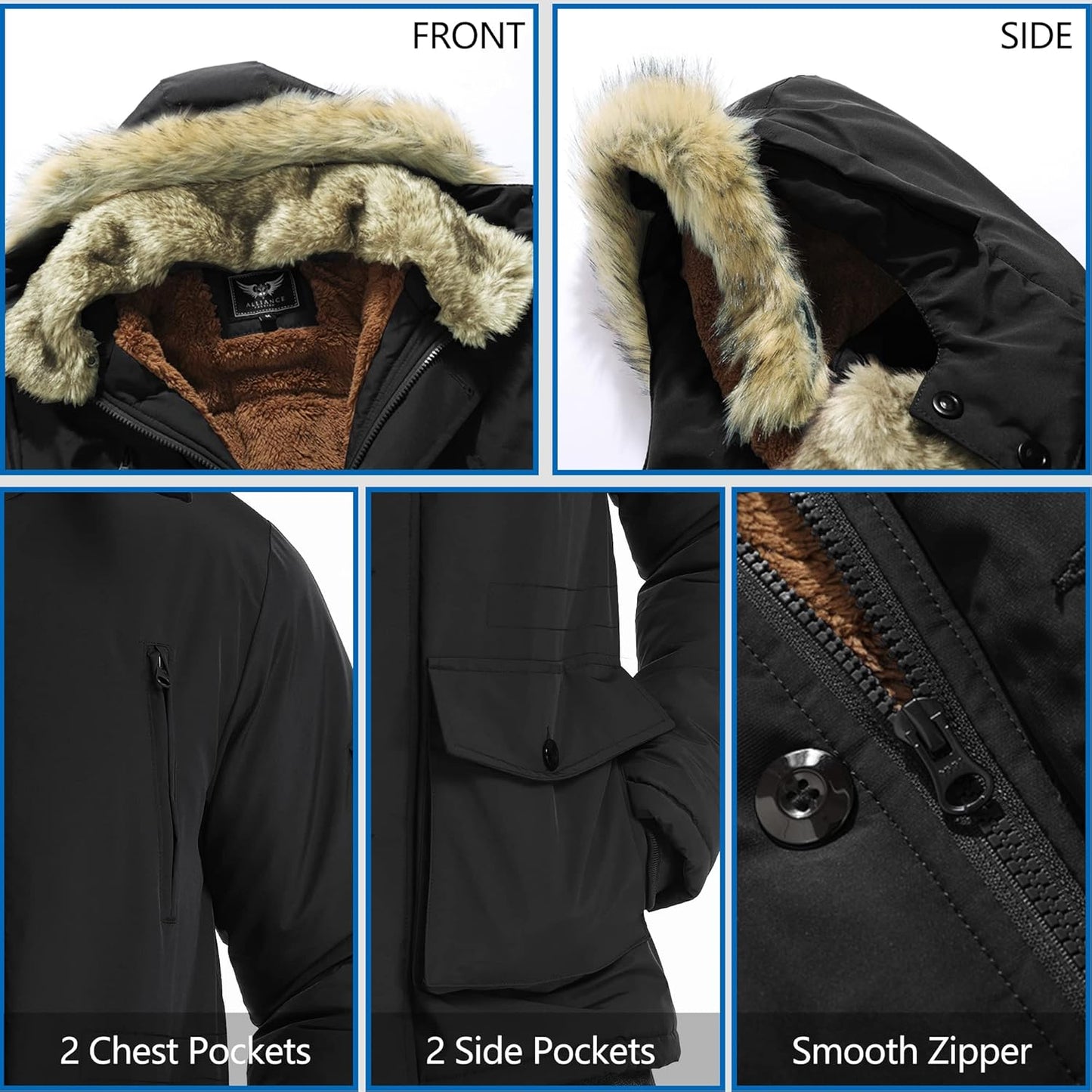 Men’s Mid Length Winter Parka with Detachable Hood