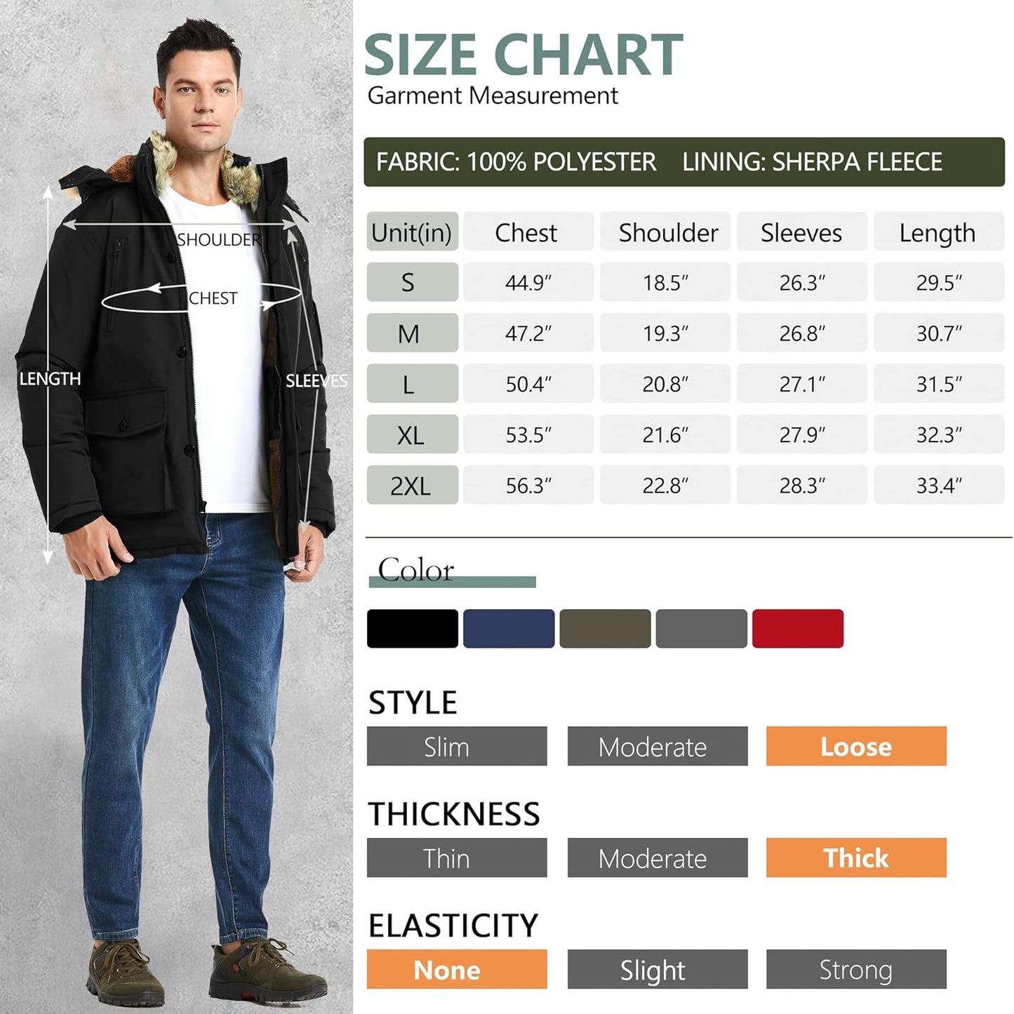 Men’s Mid Length Winter Parka with Detachable Hood