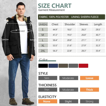 Men’s Mid Length Winter Parka with Detachable Hood