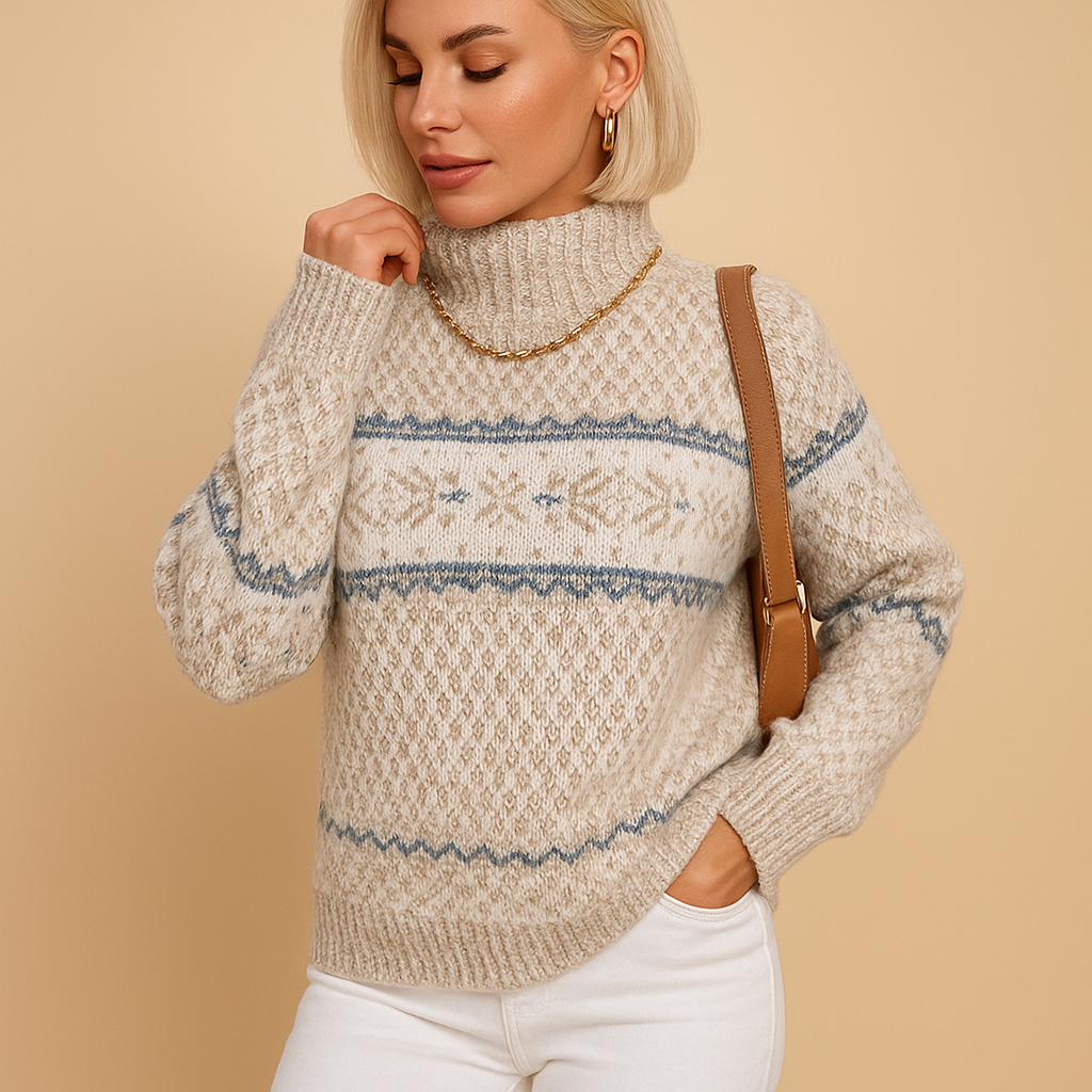 Knitted turtleneck with snowflakes for ladies | Ilse