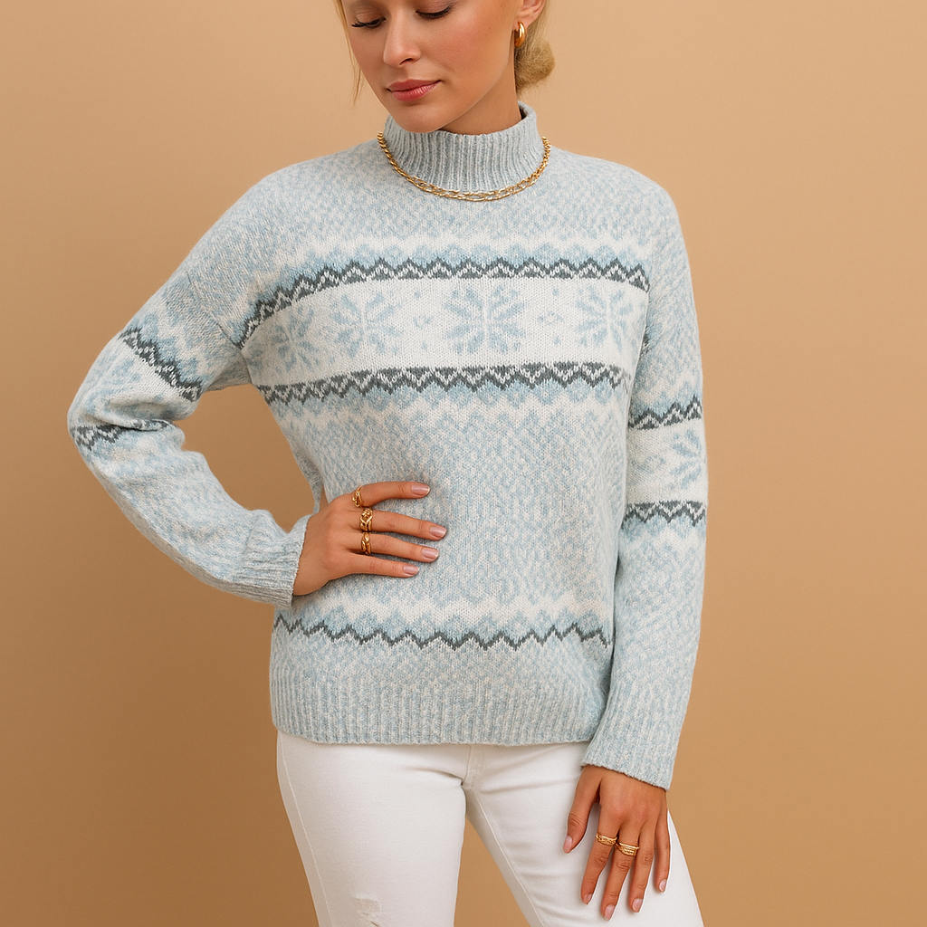 Knitted turtleneck with snowflakes for ladies | Ilse