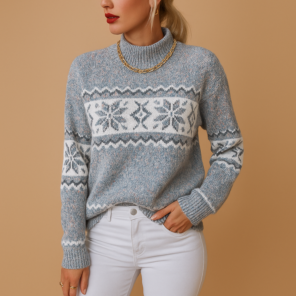 Knitted turtleneck with snowflakes for ladies | Ilse