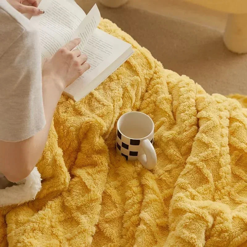 Plush Double Layer Wool and Fleece Throw Blanket