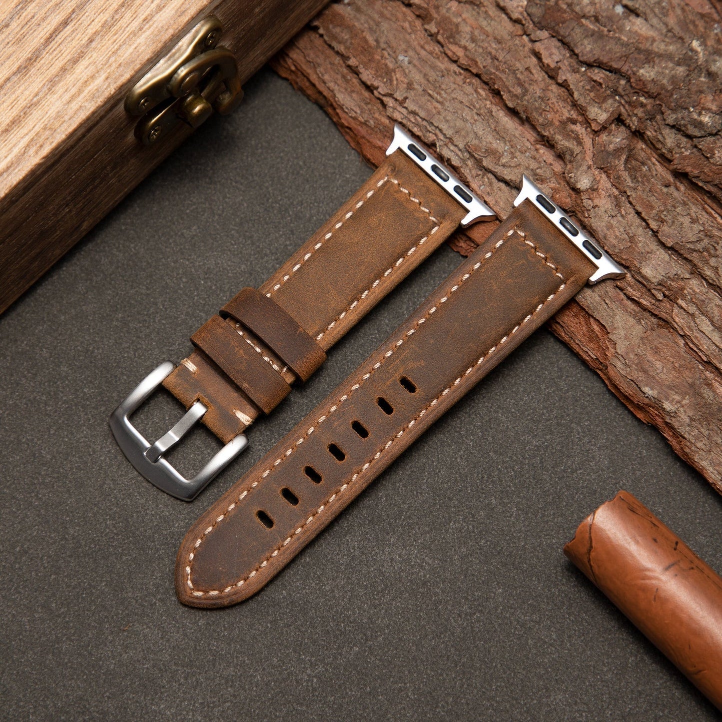 Classic Brown Leather Watch Strap — Textured Finish