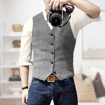 Benjamin | Men's Vintage Sleeveless Sweater | Button Closure