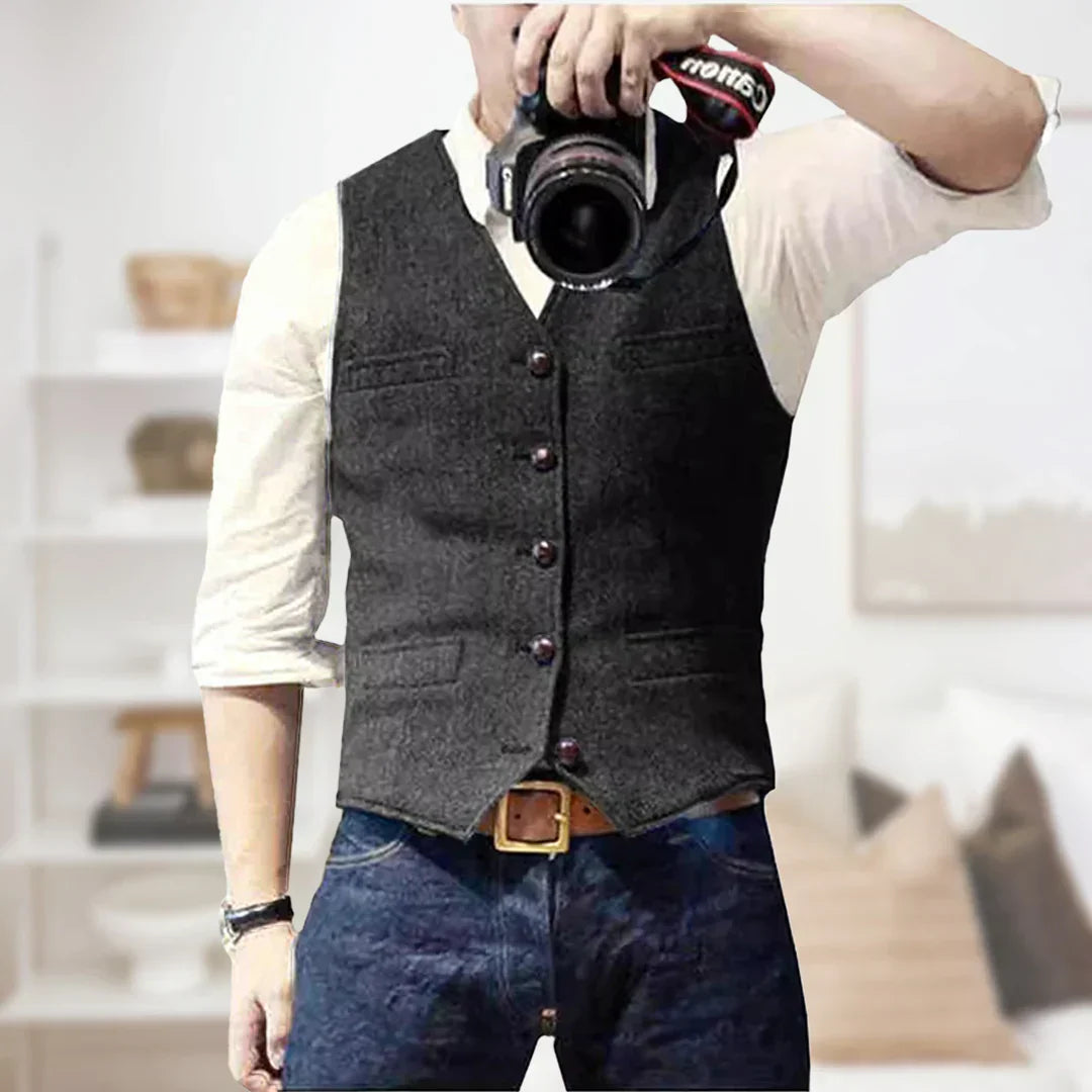 Benjamin | Men's Vintage Sleeveless Sweater | Button Closure