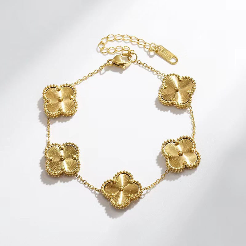 Delicate Floral Charm Bracelet 14K Gold Finish Stainless Steel - BritishElegance