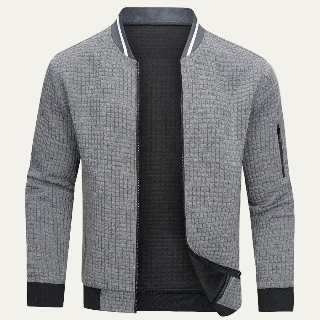 Men’s Waffle Knit Full Zip Casual Sweatshirt