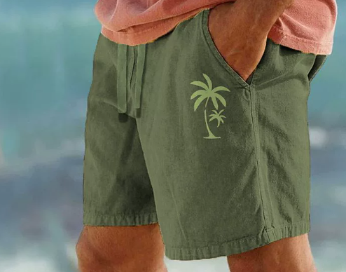 Tropical Summer Shorts with Palm Embroidery