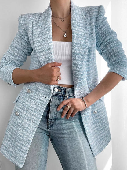 Classic Navy Blue Tweed Jacket for Women - BritishElegance