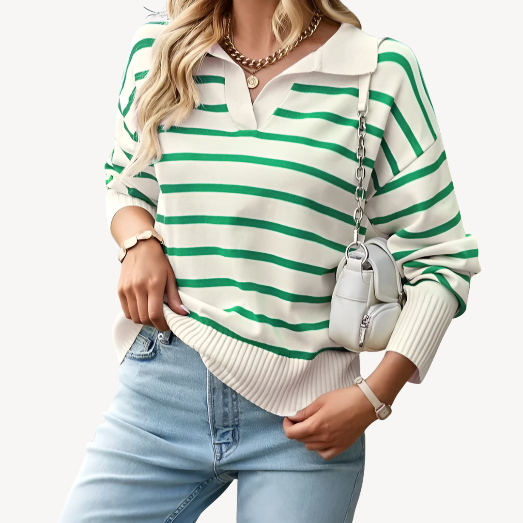 Striped Polo Knit Sweater for Women