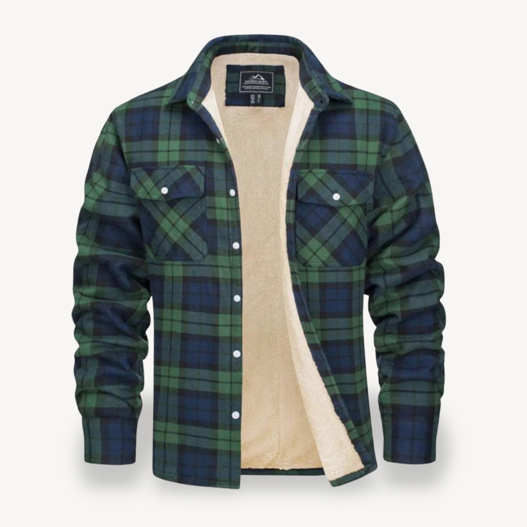 Men's Plaid Flannel Shirt with Sherpa Fleece Lining
