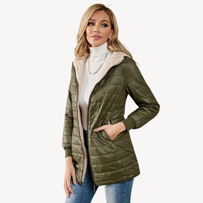 Women’s Faux Fur Lining Quilted Hooded Jacket