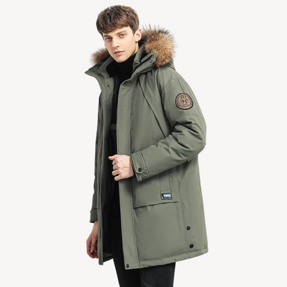 Winter Puffer Jacket with Faux Fur Hood for Men