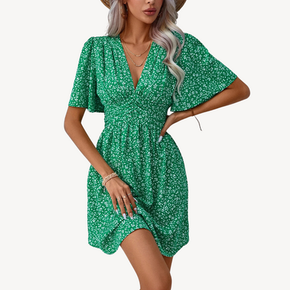 Women's V-Neck Short Sleeve Floral Summer Dress Casual