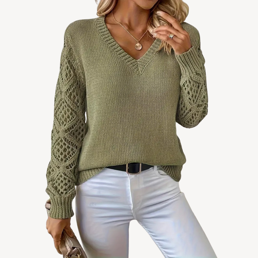 Women's V-Neck Crochet Sweater