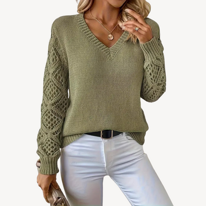 Women's V-Neck Crochet Sweater