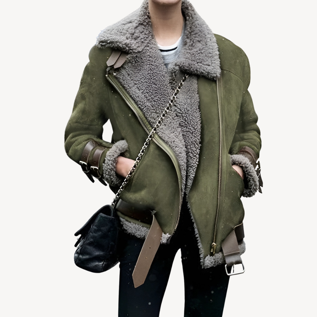 Shearling-Lined Biker Jacket for Women