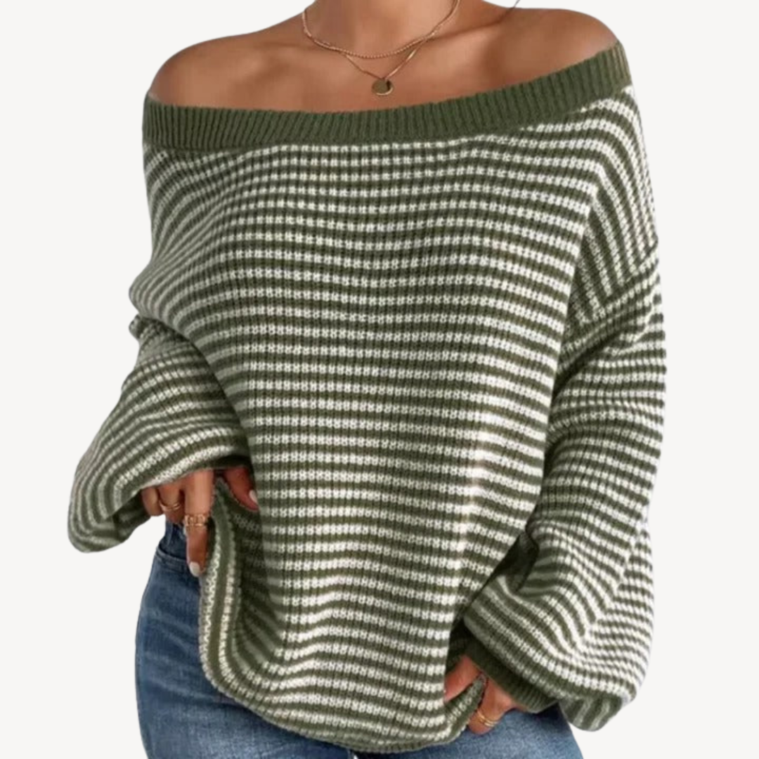 Striped Off-Shoulder Knit Sweater for Women