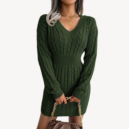 Cable Knit V-Neck Dress