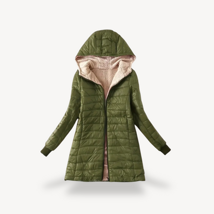Women's Hooded Puffer Jacket with Sherpa Lining