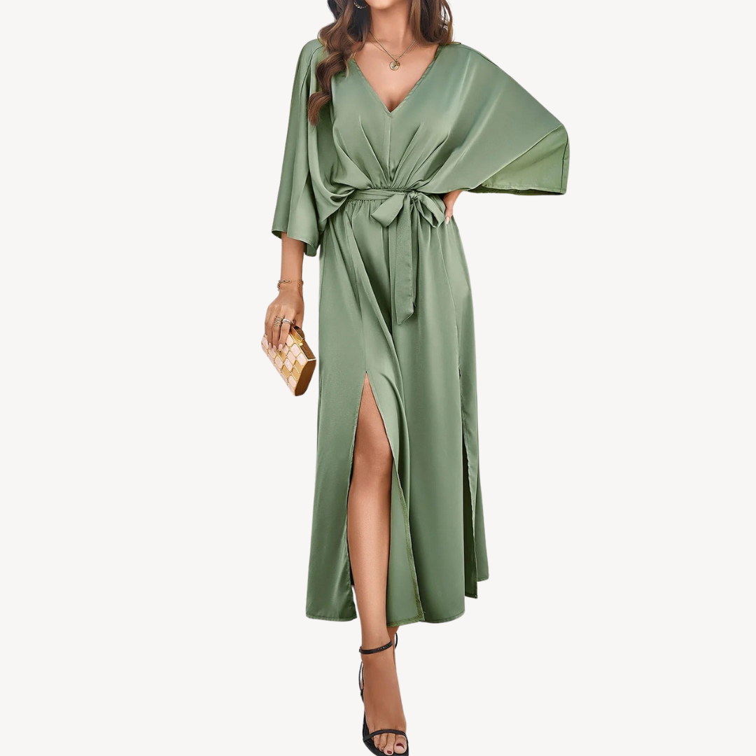 V-Neck Belted Maxi Dress