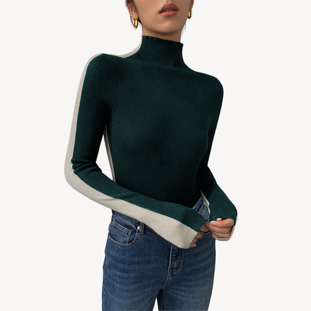 Women's Two-Tone Knit Turtleneck Top