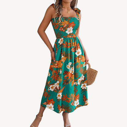 Loravelle Women's Floral Smocked Chiffon Midi Dress