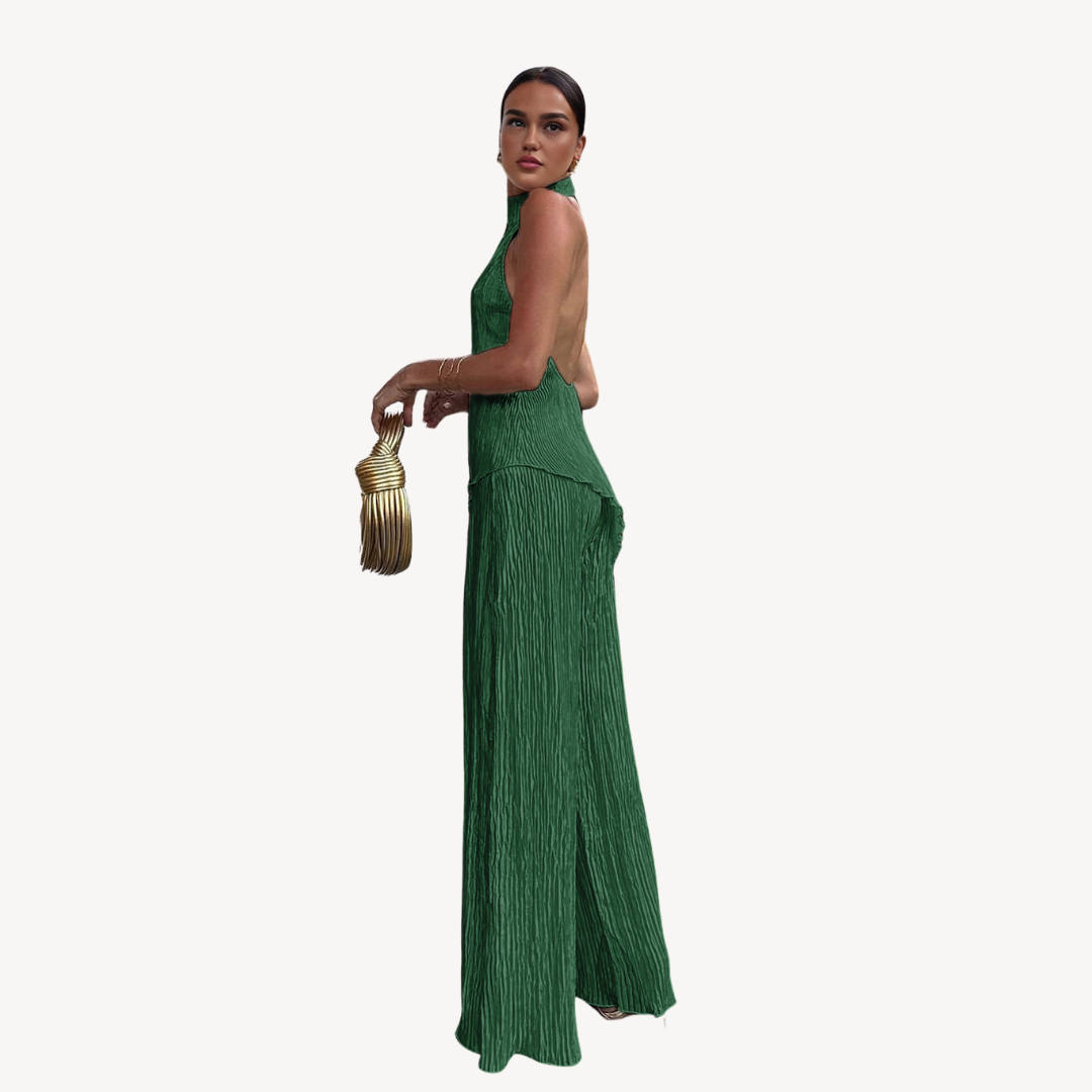 Plissé Jumpsuit with Halter Neck for Women